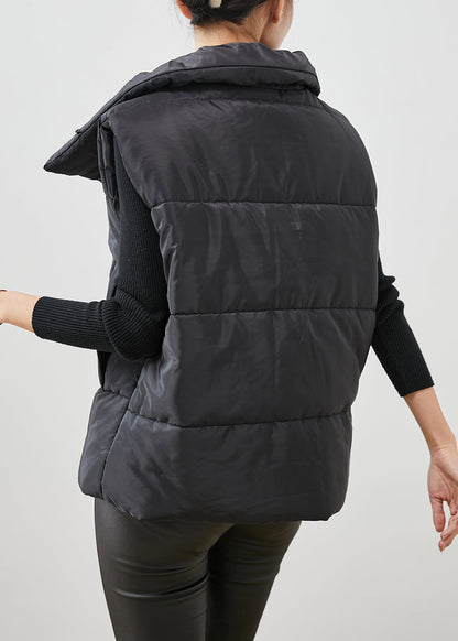 Black Oversized Pockets Fine Cotton Filled Vest Winter