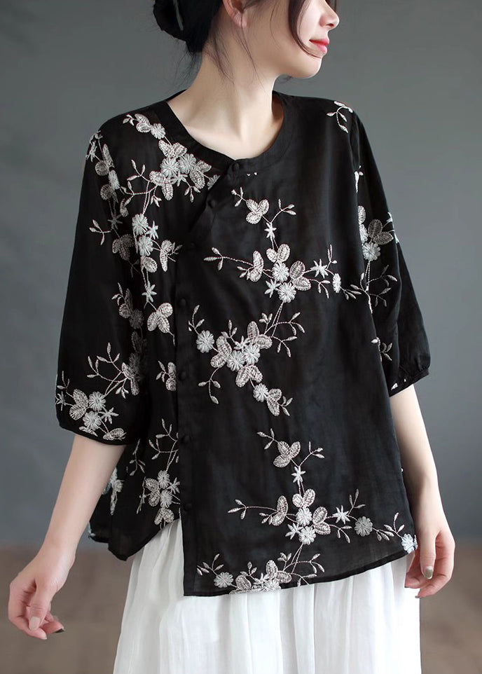 Vintageyellow Polka Dots Asymmetrical Button Patchwork Linen Shirt Summer