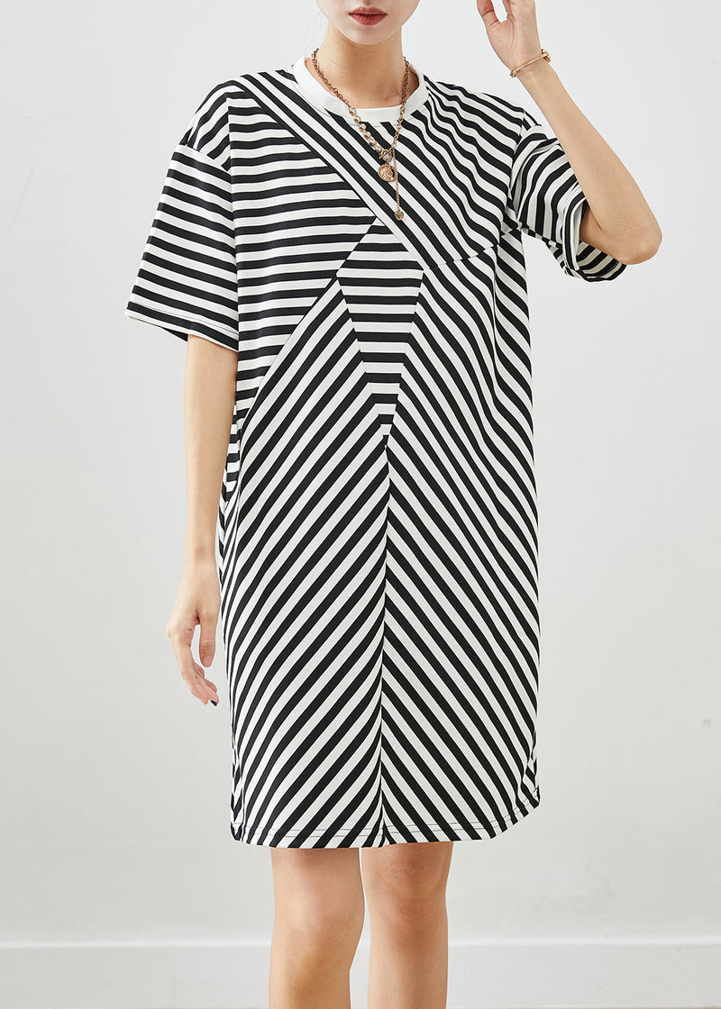 Black Striped Cotton Vacation Dresses Summer