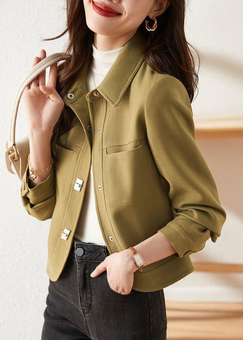 Green Peter Pan Collar Slim Fit Cotton Coats Fall
