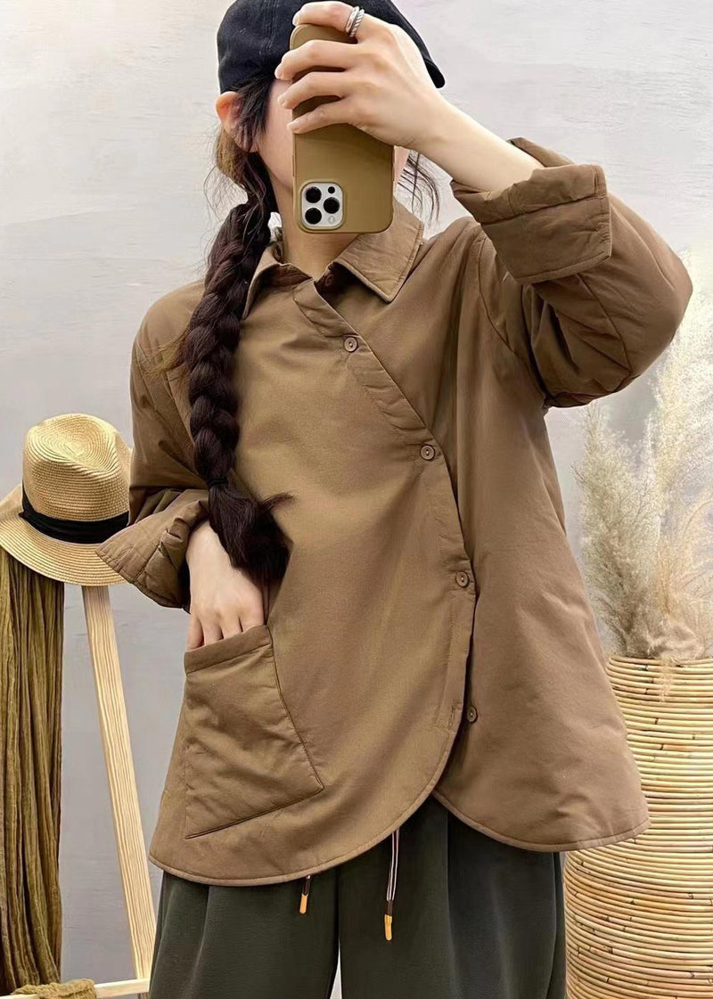 Green Asymmetrical Button Down Fine Cotton Filled Jackets Winter