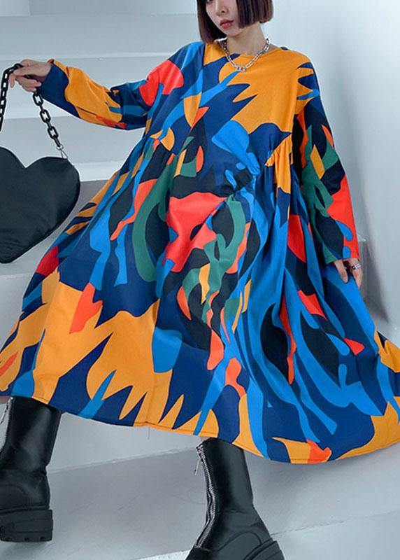Style O-neck Pockets Print Fall Patchwork Dresses Long Sleeve