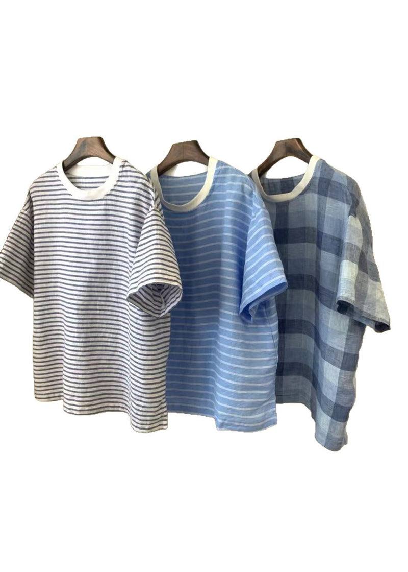 Blue Oversized Plaid Linen Tank Summer
