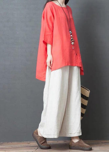 Red Side Open Cotton Linen Top