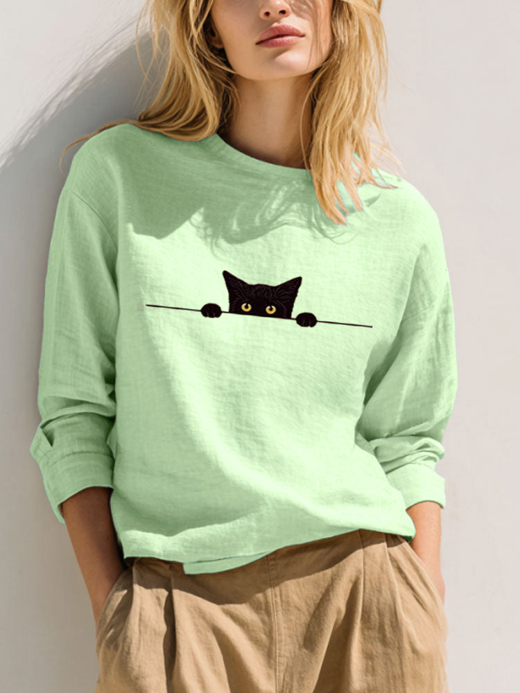Comstylish Women's Casual Funny Black Cat Print T-shirt