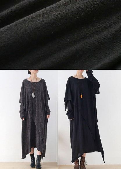 Grey O-neck Patchwork Fall Cotton Dress