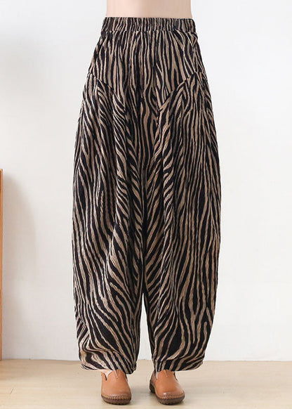 Pink Striped Cotton Wide Leg Pants High Waist Spring