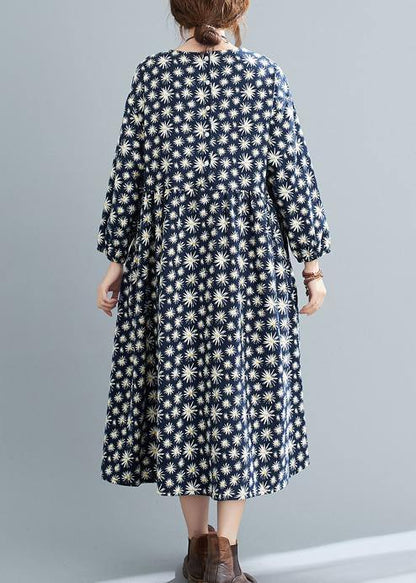 Simple O Neck Cinched Spring Dresses Runway Navy Kaftan Dress
