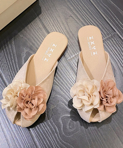 New Khaki Suede Splicing Slide Sandals