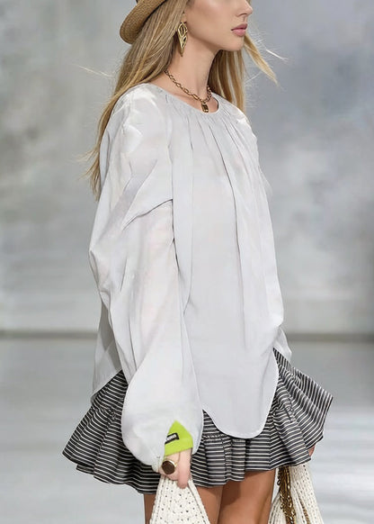 New Grey Wrinkled Cotton Shirt Tops Spring