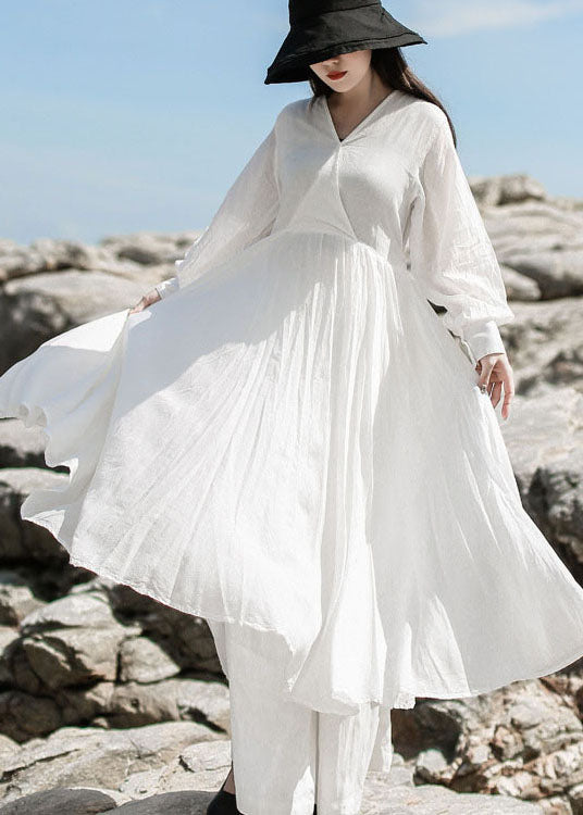 White V Neck Patchwork Maxi Dresses Spring