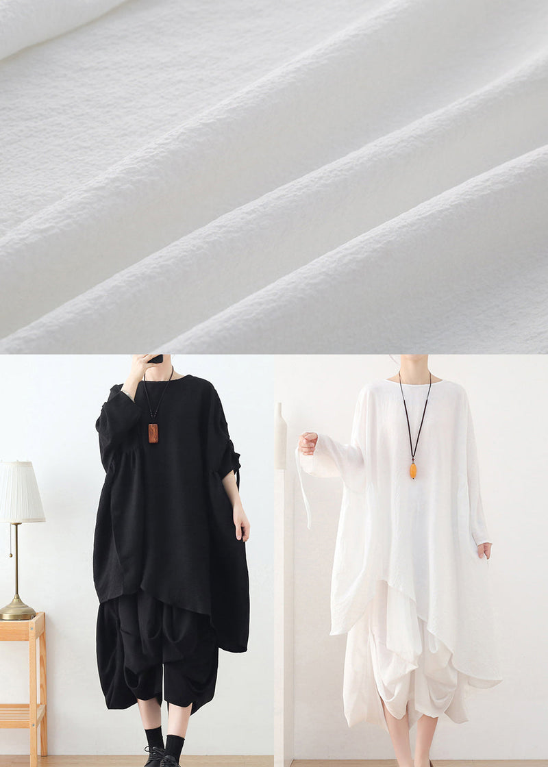 White O-neck Drawstring Cotton Pullover Tops Summer