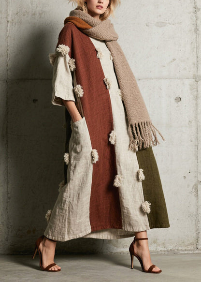 Colorblock Oversized Patchwork Faux Fur Vacation Dresses Summer