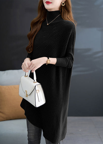 Khaki Green Hign Neck Asymmetrical Knit Sweater Fall