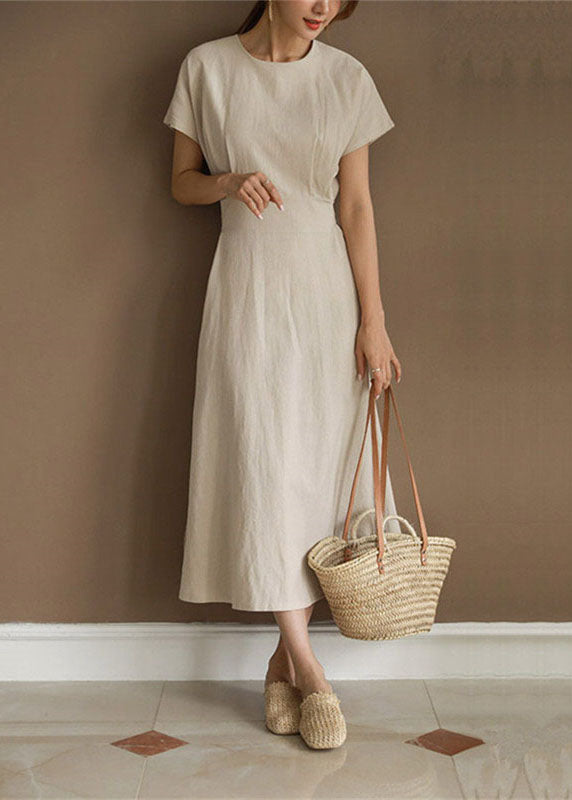 Beige O-neck Slim Fit Cotton Holiday Dresses Summer