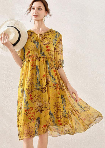 Pink Cinched Print Summer Chiffon Mid Dress Half Sleeve