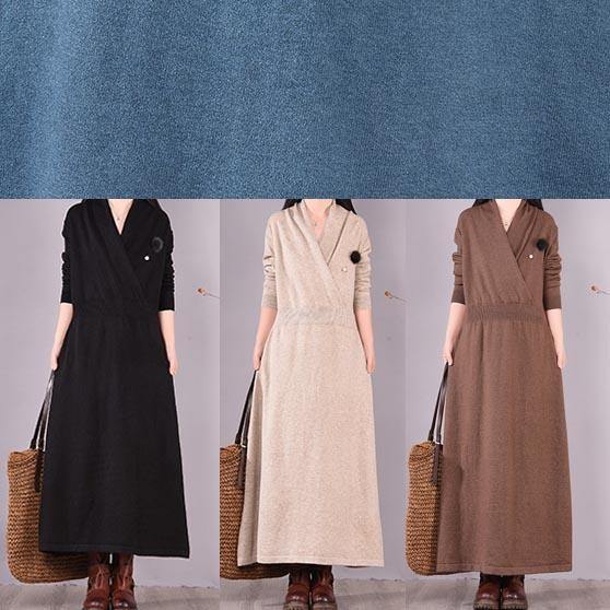 Classy V Neck Asymmetric Spring Dresses Shape Black Maxi Dresses