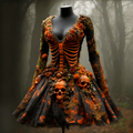 Comstylish Women's Halloween Skull Flowers Moss Witch Midi Dress
