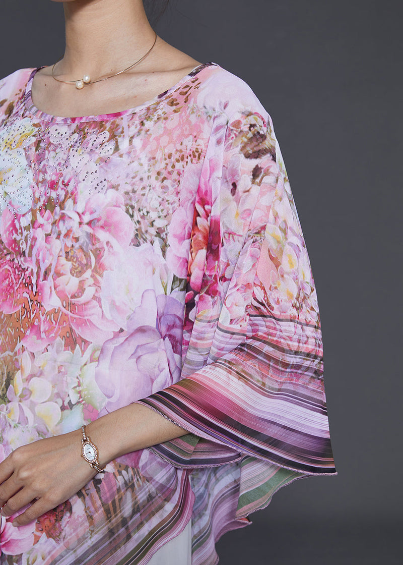 Stylish Pink Asymmetrical Chiffon Tops Summer