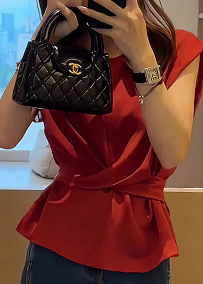 French Red Tie Waist Top Sleeveless
