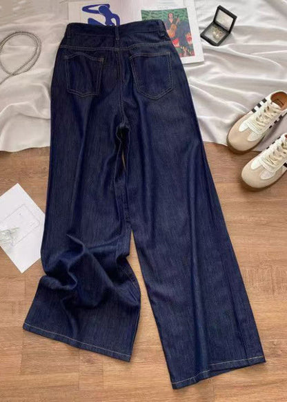 Denim Blue High Waist Patchwork Love Hole Wide Leg Jeans