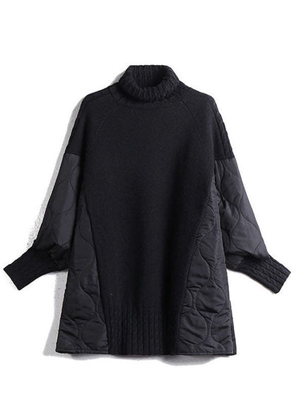 Simple Chocolate Turtleneck Patchwork Loose Fall Knit Sweaters