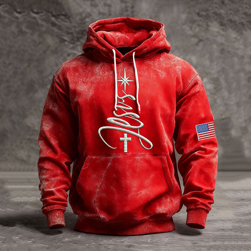 Comstylish Men's Retro Christmas Faith Pattern Casual Hoodie