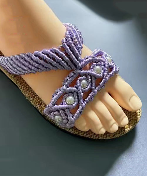 Pink Knit Fabric Diy Splicing Nail Bead Slide Sandals Peep Toe