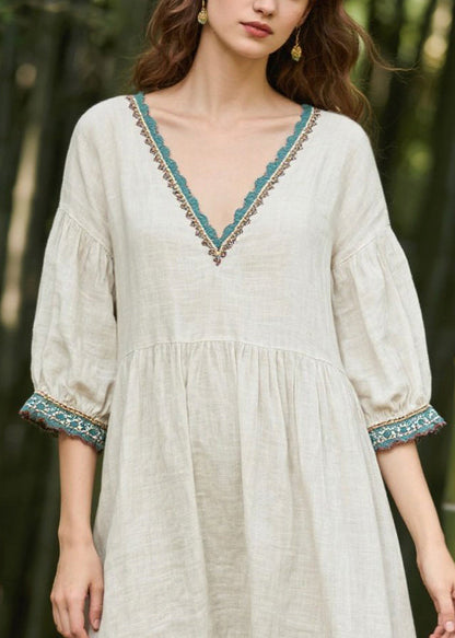 White Oversized Patchwork Linen Maxi Dresses Summer