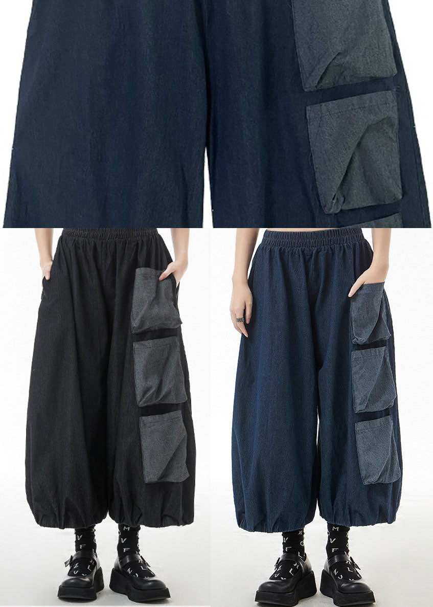 Black Loose Harem Pants Elastic Waist Spring