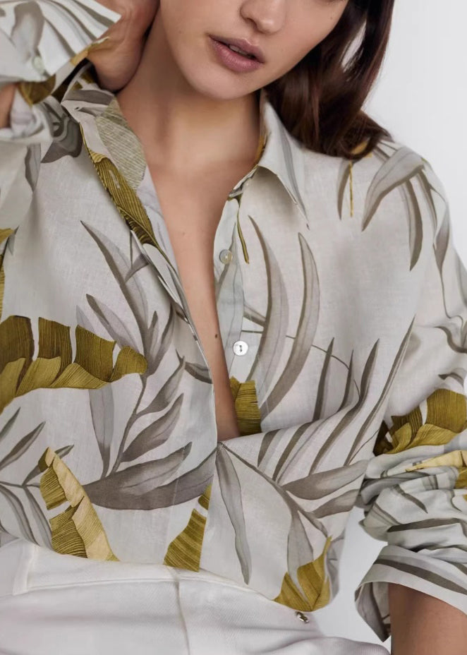 Peter Pan Collar Print Button Shirt Spring