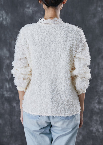 White Tasseled Patchwork Lace Knit Loose Coat Spring