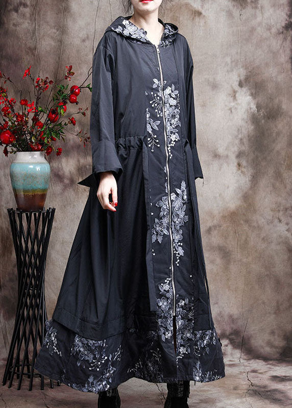 Black Hooded Patchwork Spring Trench Coats