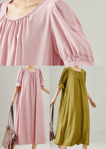 Italian Pink O-neck Cotton Vacation Dress Summer