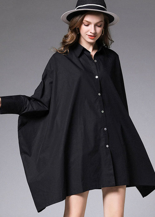 Black Peter Pan Collar Batwing Sleeve Button Blouse Tops Fall