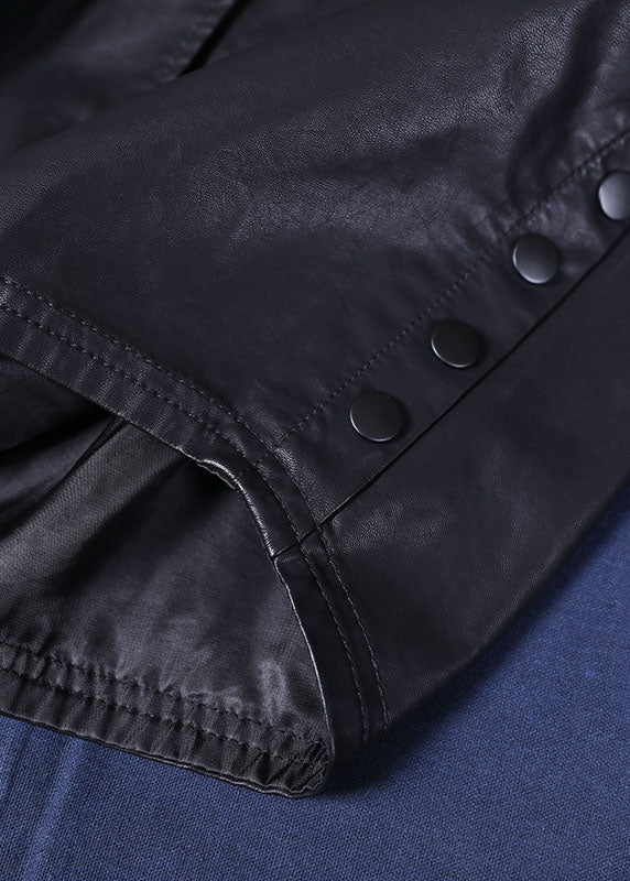 Black Pu Loose Button Fall Coats Long Sleeve