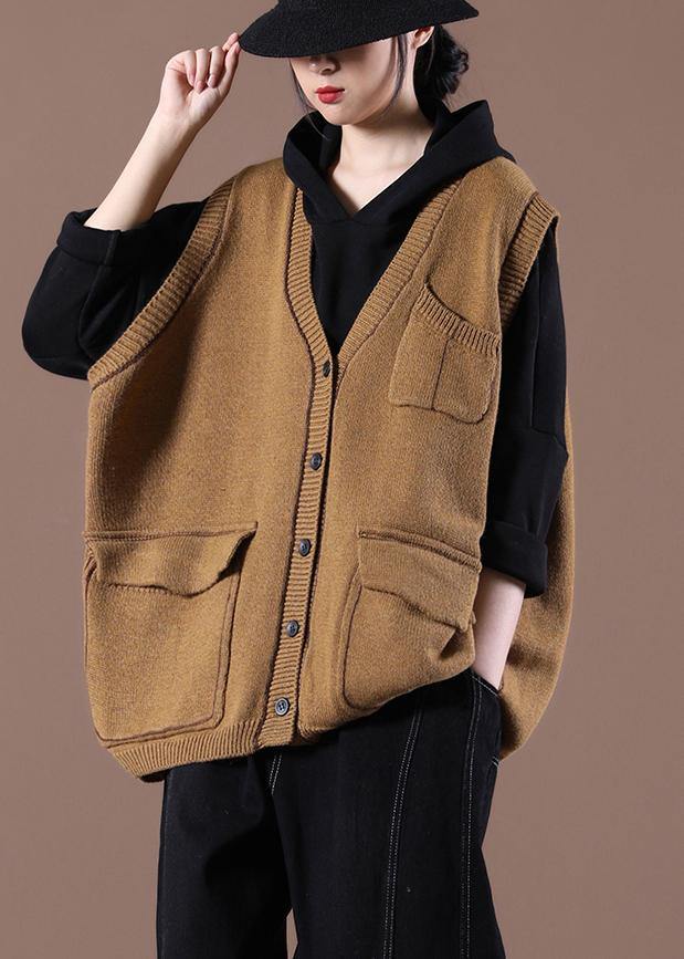 Camel Knitted Waistcoat V Neck Sweatar Vest