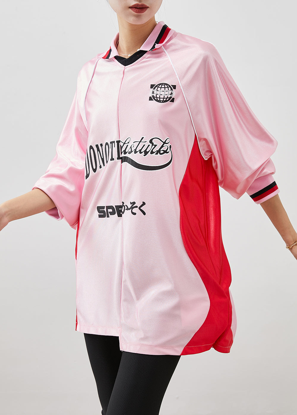 Pink Oversized Patchwork Spandex Sweatshirts Top Spring