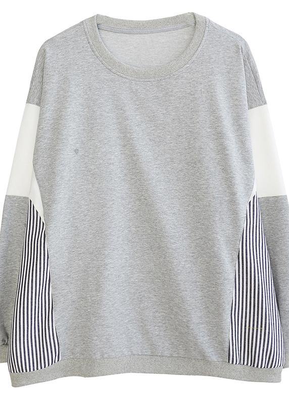 O Neck Patchwork Striped Spring Top Silhouette Sewing Blue Blouses