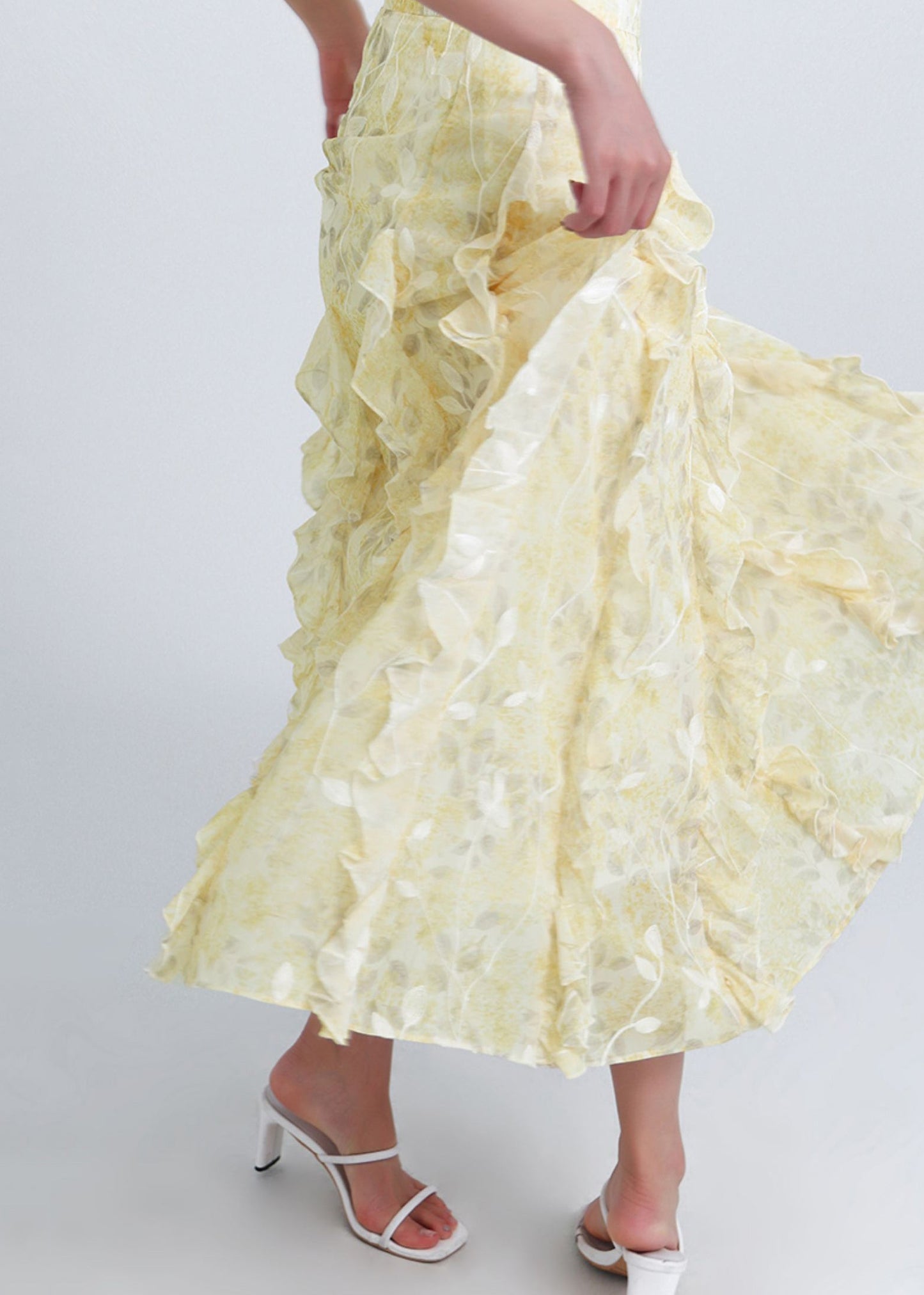 Yellow Ruffled Original Design Chiffon Skirt Summer