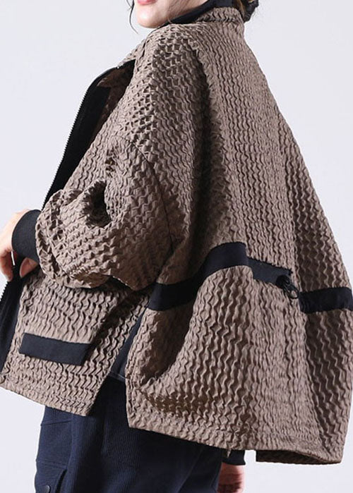Caramel Zip Up Low High Design Corduroy Coat Spring