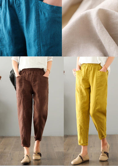 Blue Harem Cotton Linen Summer Pants