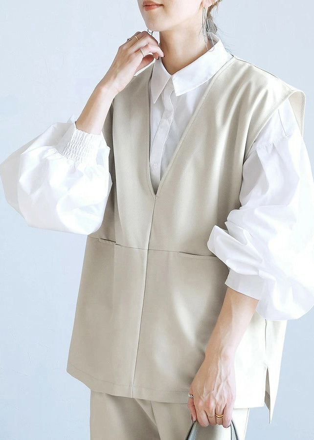 White Oversized Side Open Cotton Blouse Top Lantern Sleeve