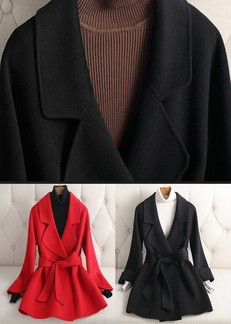 Black Notched Woolen Coats Fall