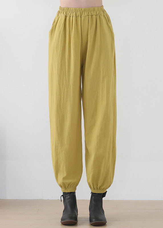 Ginger Elastic Waist Pockets Linen Harem Pants Summer