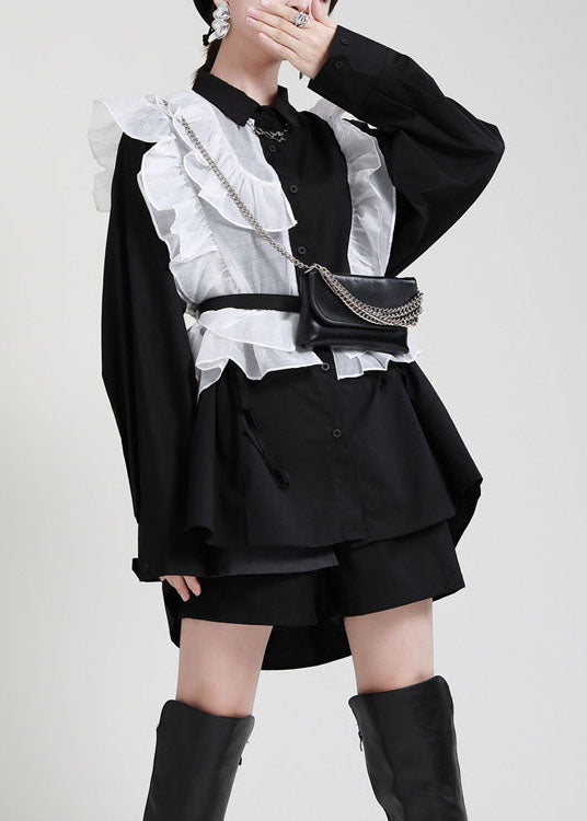 Royal Blue Ruffles Asymmetrical Shirt Dress-limited Stock