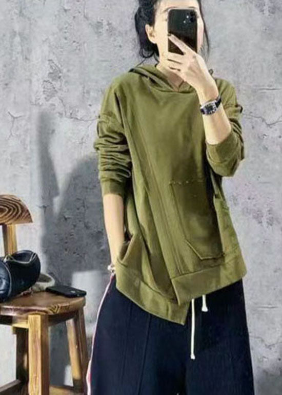 Yellow Asymmetrical Design Hooded Sweatshirts Spring