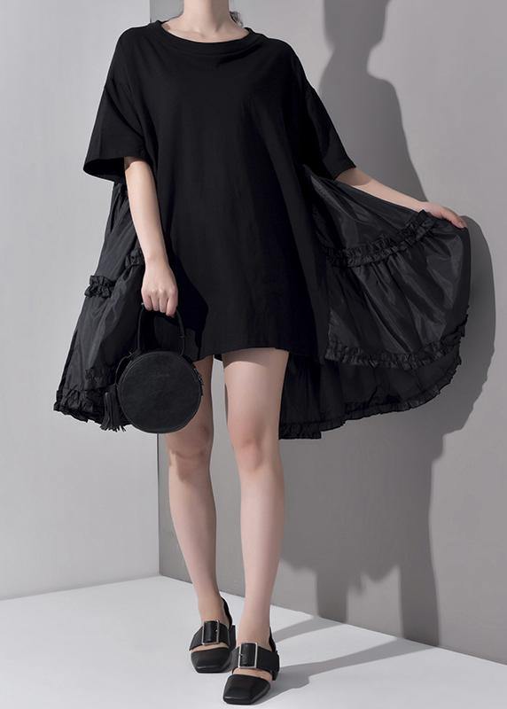 New Spring Summer Round Neck Half Sleeve Pleated Big Size Dress