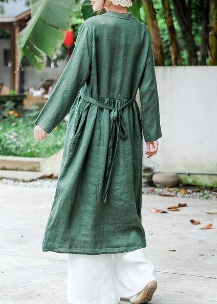 Loose Notched Tie Waist Spring Quilting Clothes Work Blackish Green Robe Dress