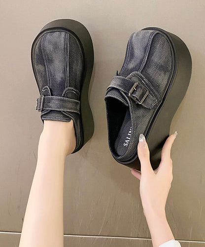 Splicing Platform Blue Cotton Fabric Slide Sandals